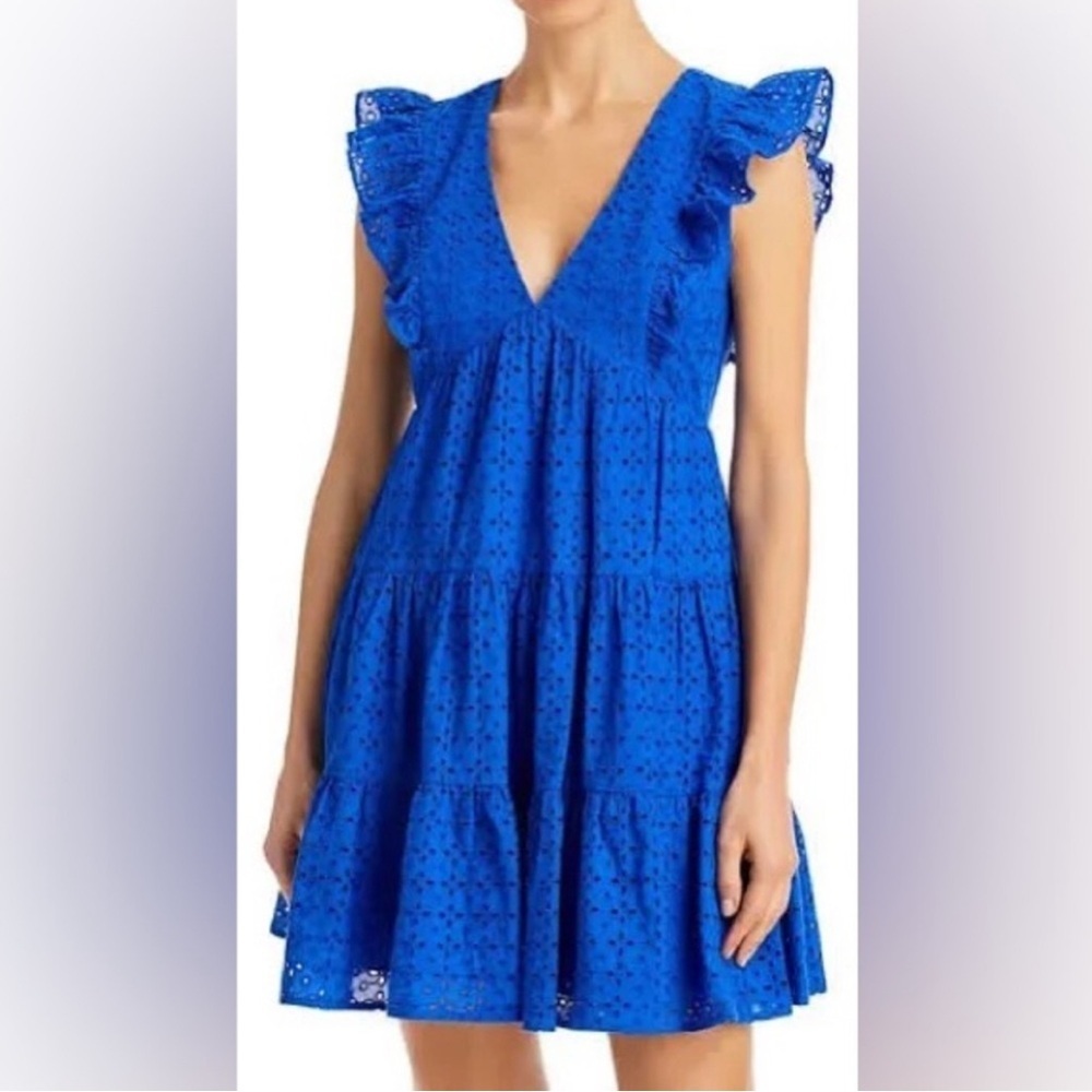 Aqua Women’s 100% Cotton Blue Eyelet Ruffle Dress